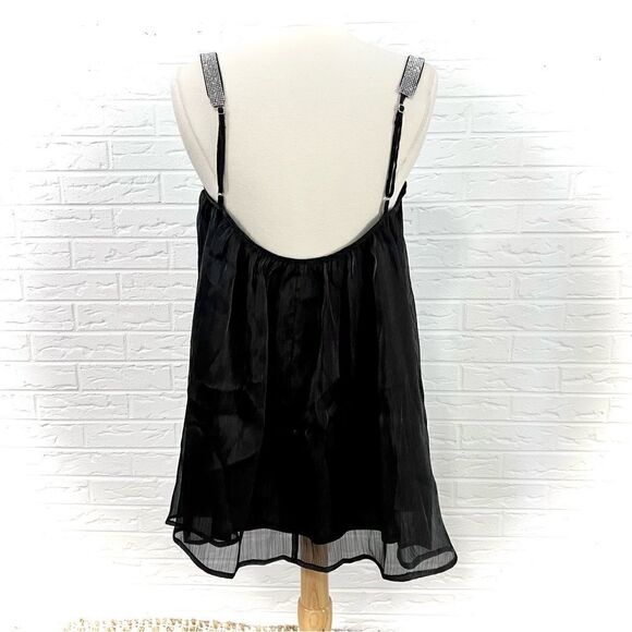 Lucy In The Sky Dove Rhinestone Strap Baby Doll Black Dress Size Small - Picture 5 of 8